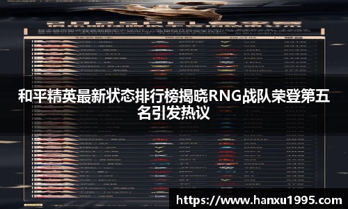 和平精英最新状态排行榜揭晓RNG战队荣登第五名引发热议
