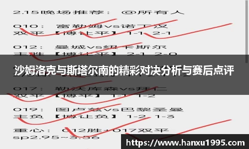沙姆洛克与斯塔尔南的精彩对决分析与赛后点评